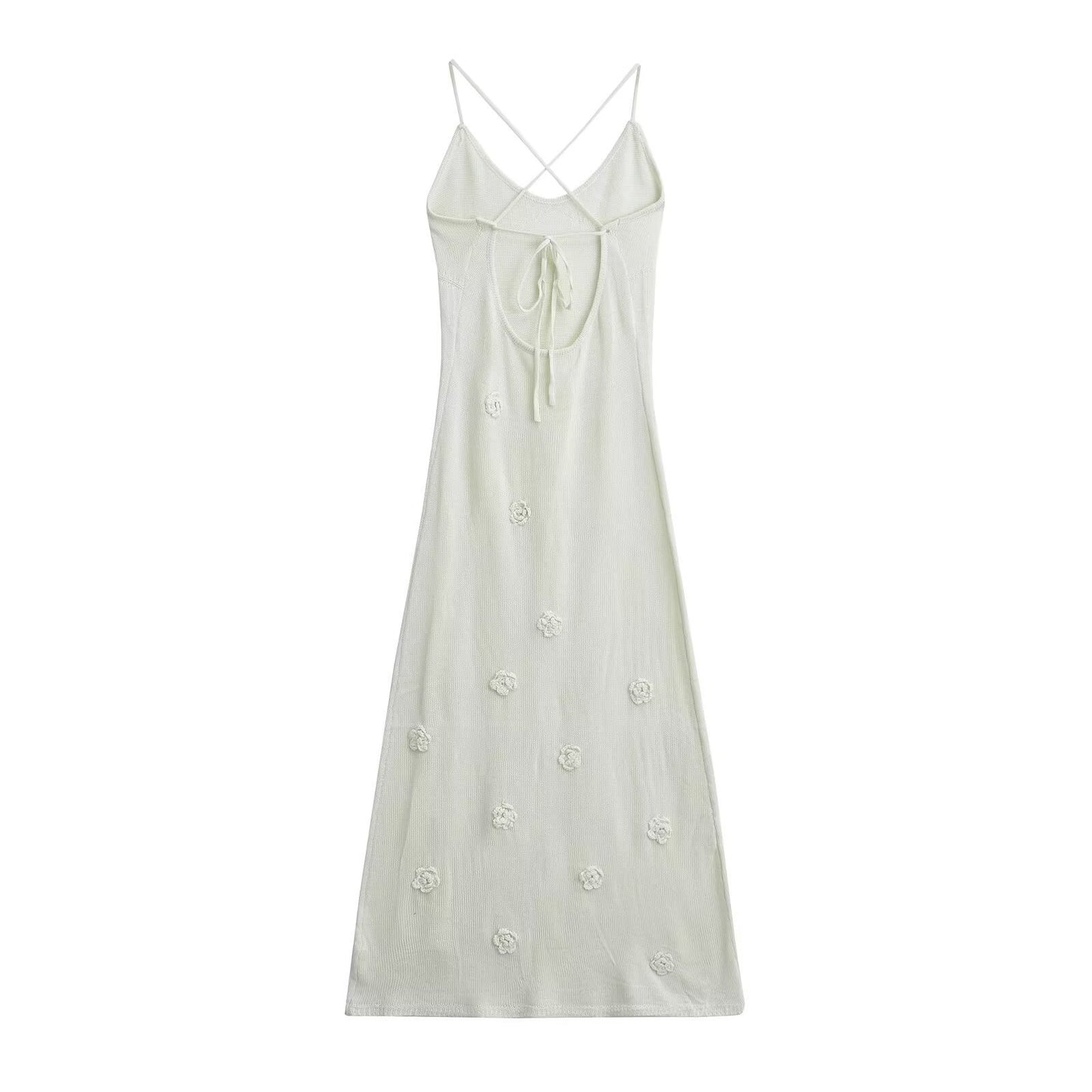 Women's Braces Skirt Three-dimensional Flower Knitted Backless Lace-up Dress