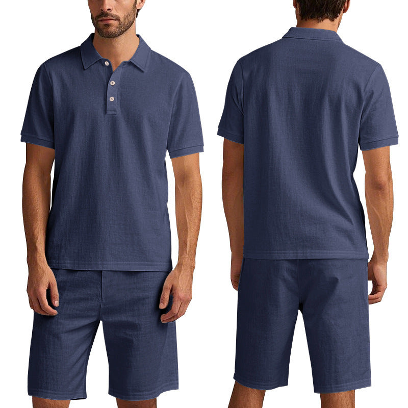 Summer Men's Loose Casual Linen Breathable Short Beach Sleeve Shorts Suit