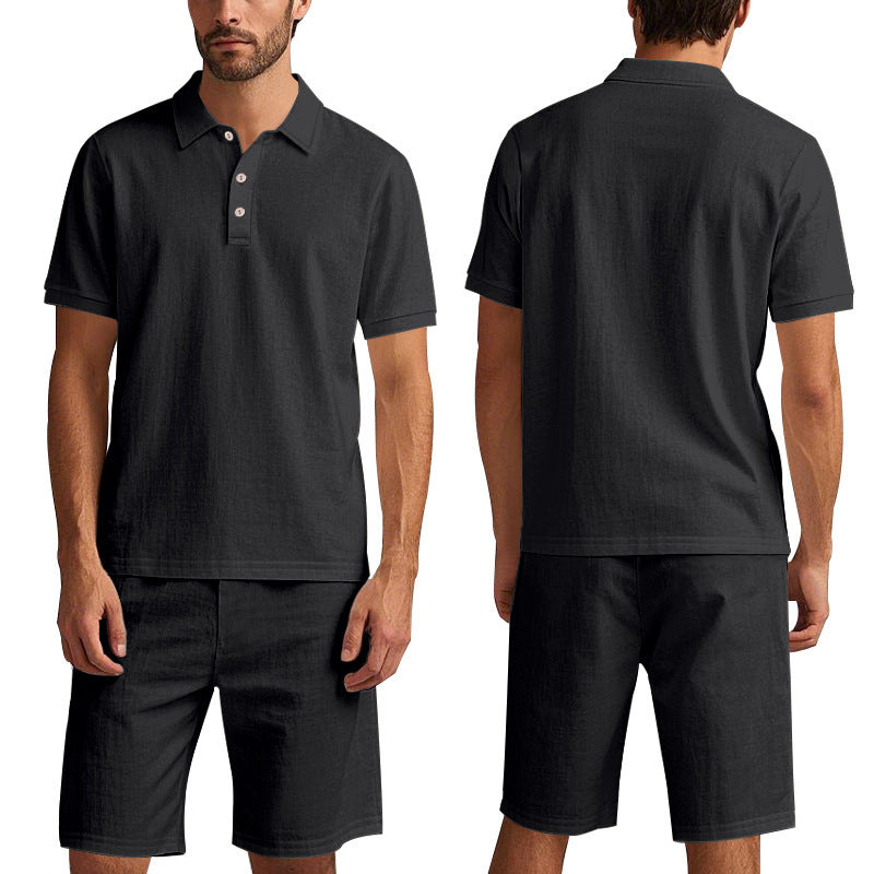 Summer Men's Loose Casual Linen Breathable Short Beach Sleeve Shorts Suit