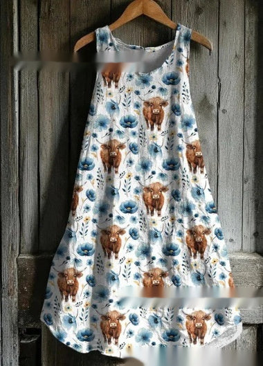 Women's Sleeveless Round Neck 3D Printed Dress