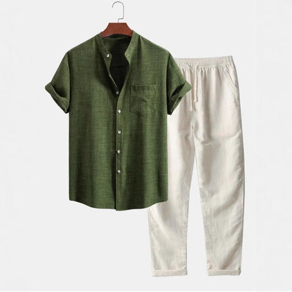 Men's Stand Collar 3D Digital Printing Fashion Slim-fit Short-sleeved Shirt