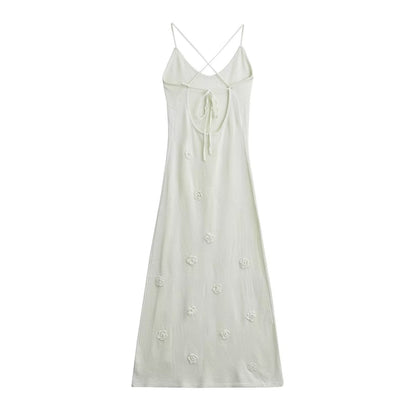 Women's Braces Skirt Three-dimensional Flower Knitted Backless Lace-up Dress