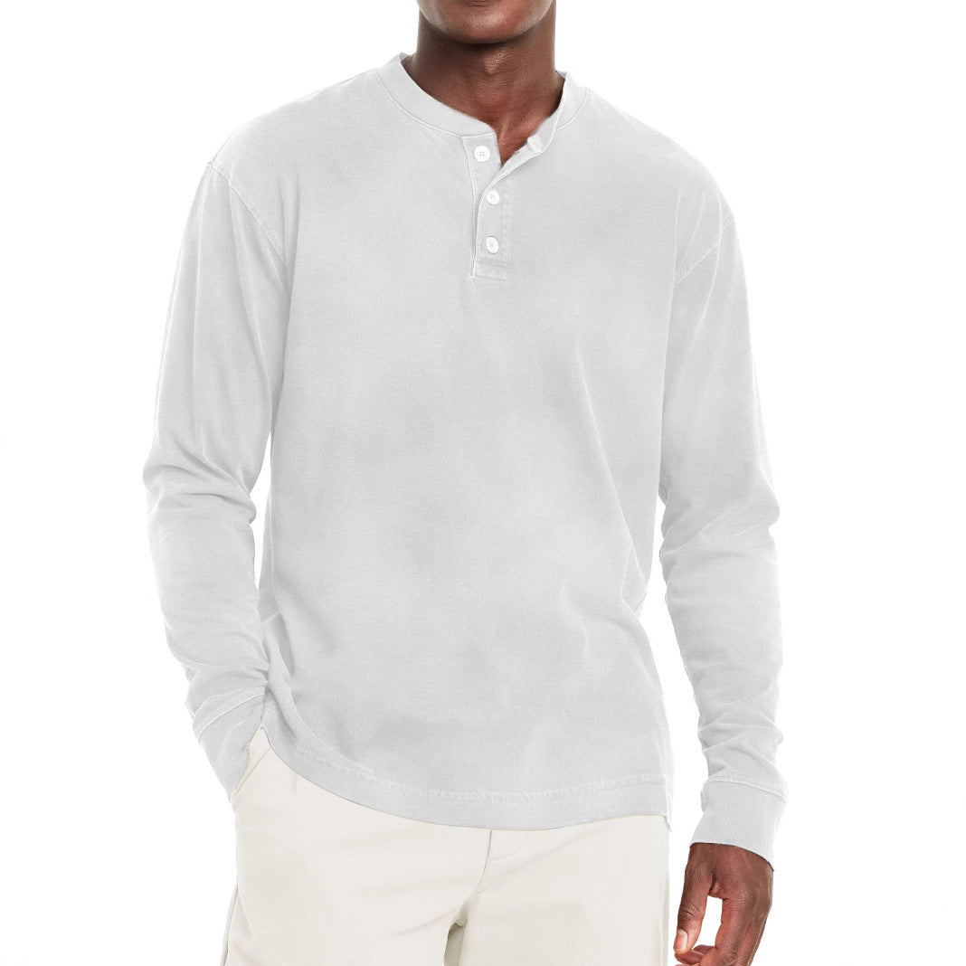 Digital Printing Two-color Henley Shirt 7-button Men's Casual Long Sleeve