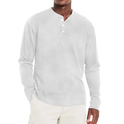 Digital Printing Two-color Henley Shirt 7-button Men's Casual Long Sleeve