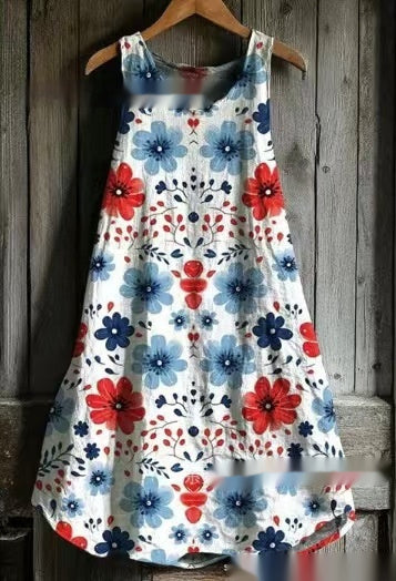 Women's Sleeveless Round Neck 3D Printed Dress