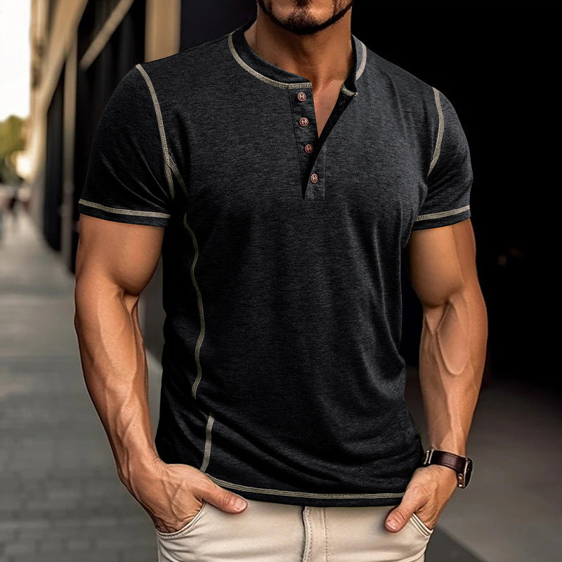 Short Sleeve Polo Shirt With Button Men's Summer Solid Color Tops