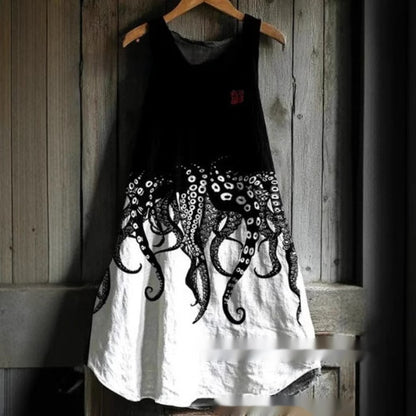 Women's Sleeveless Round Neck 3D Printed Dress