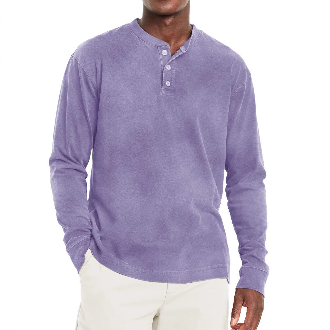 Digital Printing Two-color Henley Shirt 7-button Men's Casual Long Sleeve