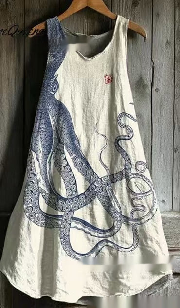 Women's Sleeveless Round Neck 3D Printed Dress