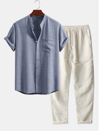 Men's Stand Collar 3D Digital Printing Fashion Slim-fit Short-sleeved Shirt