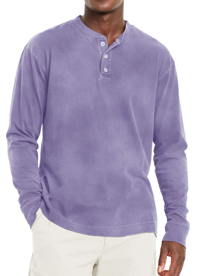 Digital Printing Two-color Henley Shirt 7-button Men's Casual Long Sleeve