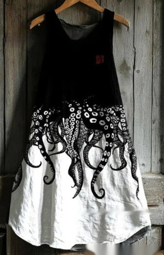 Women's Sleeveless Round Neck 3D Printed Dress