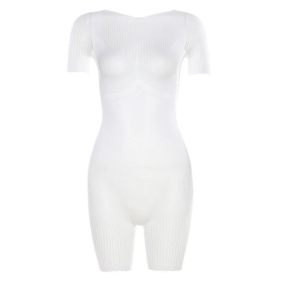 Summer Women's Hollow Sheath Skinny Knit High Waist Casual Jumpsuit