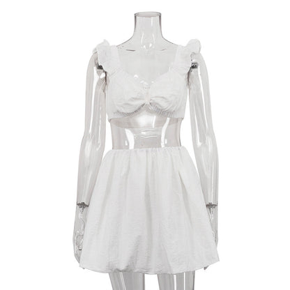 White Sleeveless Camisole High Waist Short Skirt Two-piece Set