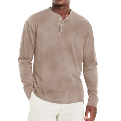 Digital Printing Two-color Henley Shirt 7-button Men's Casual Long Sleeve