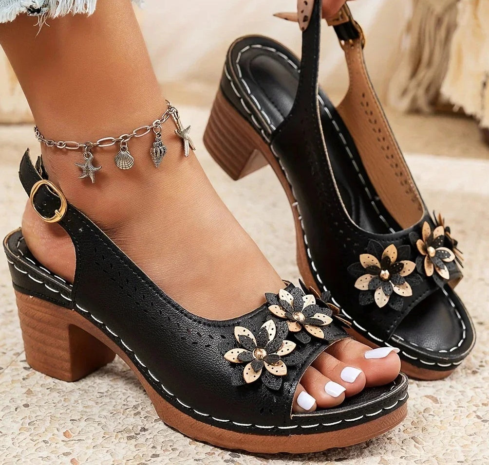 Plus Size Flowers High Heel Slippers Women
