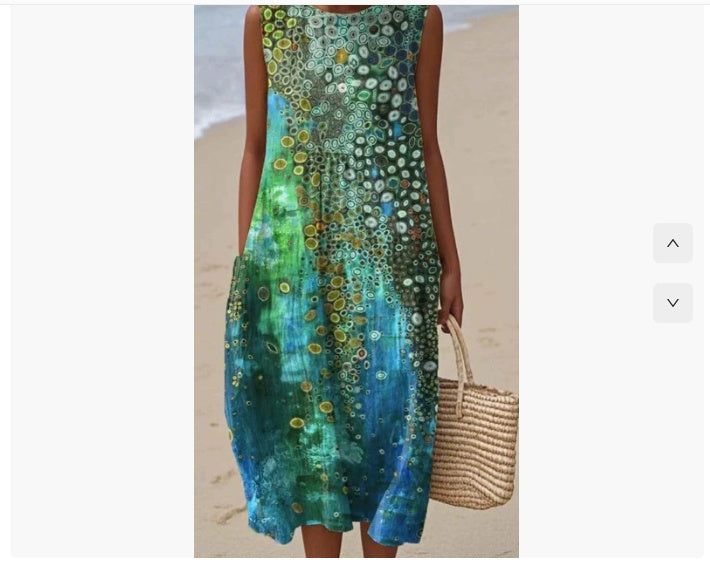 Women's Casual Printed Pocket Round Neck Dress